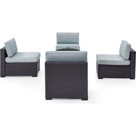 VERANDA Biscayne 4 Person Outdoor Wicker Seating Set; Mist - Four Armless Chairs; Ashland Firepit VE380621